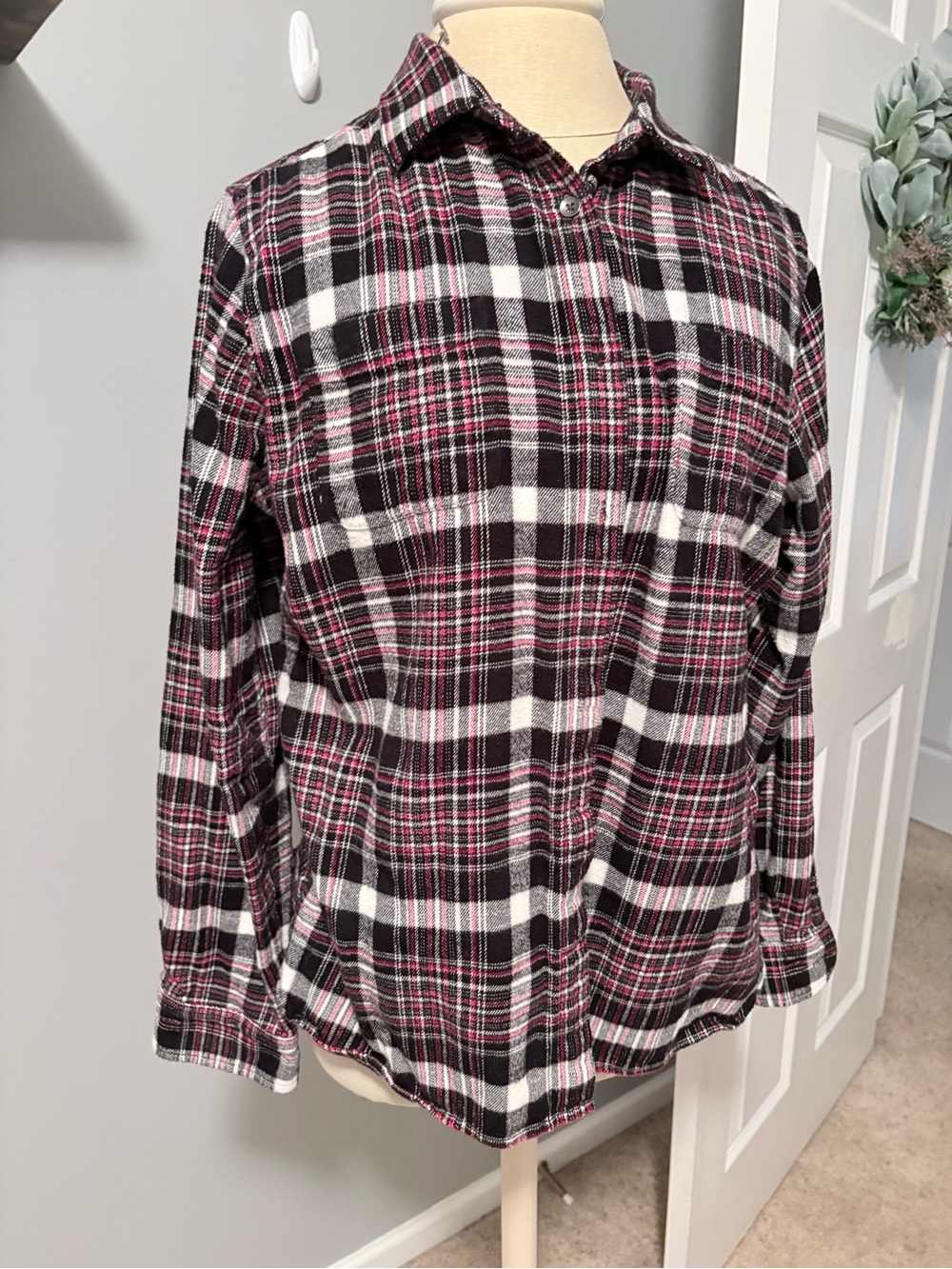 Woolrich Black White and Pink Plaid Button-Down Shirt